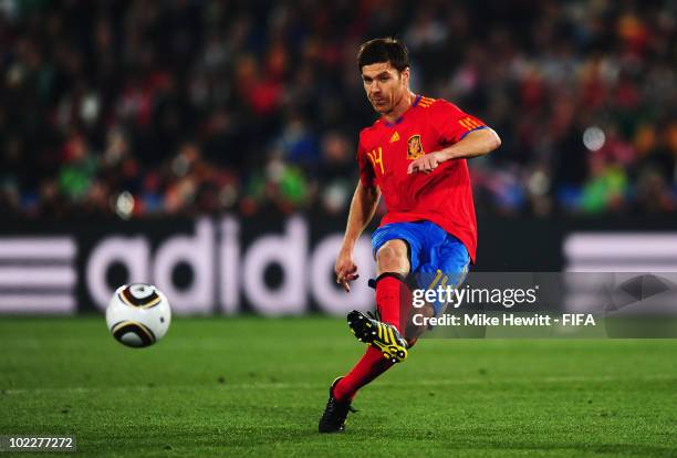 Xabi Alonso of Spain in action during the 2010 FIFA World Cup South Africa Group H match between Spain and Honduras at Ellis Park Stadium on June 21,...