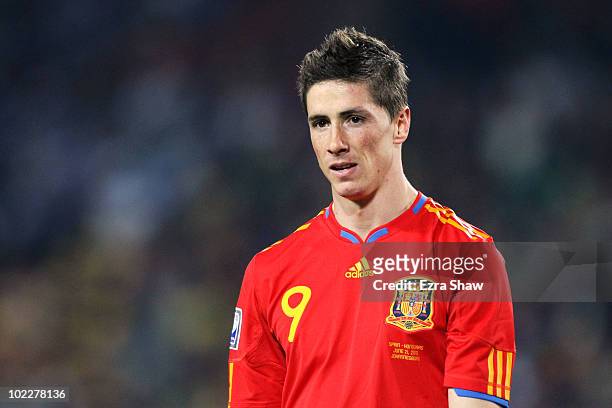 Fernando Torres of Spain walks off the pitch after being substituted during the 2010 FIFA World Cup South Africa Group H match between Spain and...