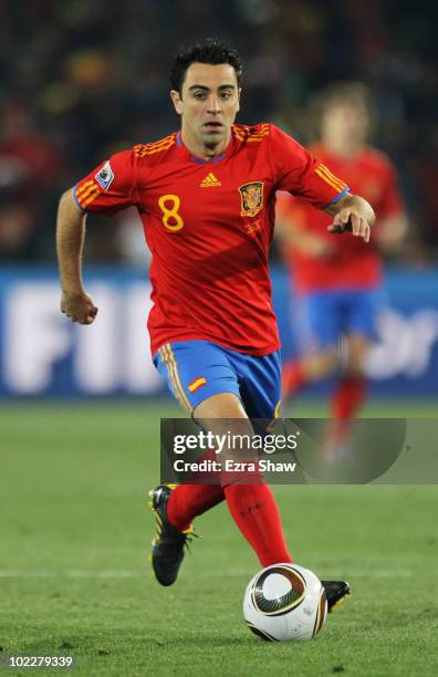 Xavi Hernandez of Spain in action during the 2010 FIFA World Cup South Africa Group H match between Spain and Honduras at Ellis Park Stadium on June...