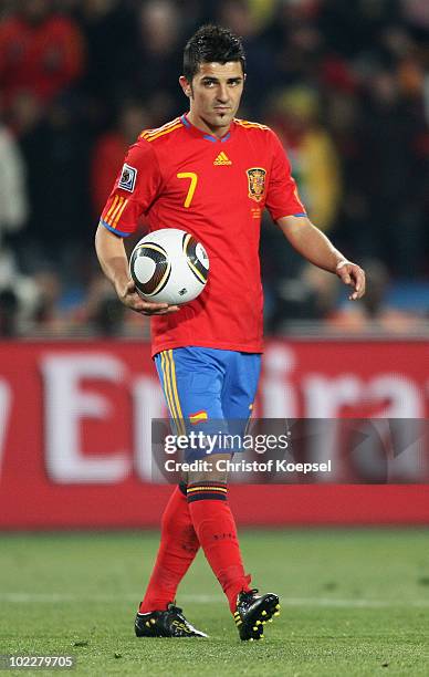 David Villa of Spain in action during the 2010 FIFA World Cup South Africa Group H match between Spain and Honduras at Ellis Park Stadium on June 21,...