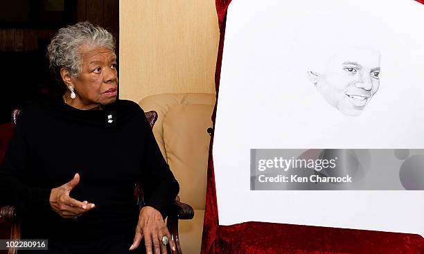 Dr. Maya Angelou speaks at the Special Recognition Event in support of The Michael Jackson Tribute Portrait at the home of Dr. Maya Angelou on June...