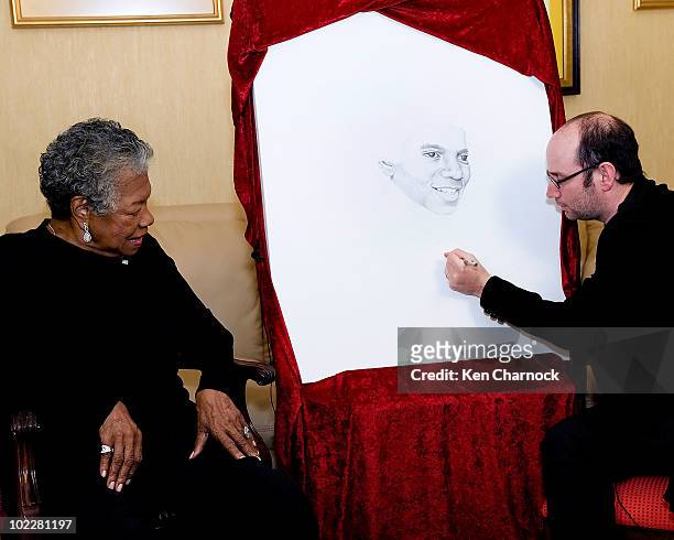 Dr. Maya Angelou ; artist, David Ilan speak at the Special Recognition Event in support of The Michael Jackson Tribute Portrait at the home of Dr....