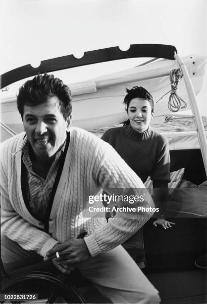 Actors Rock Hudson and Linda Cristal on board a yacht, 18th February 1960.