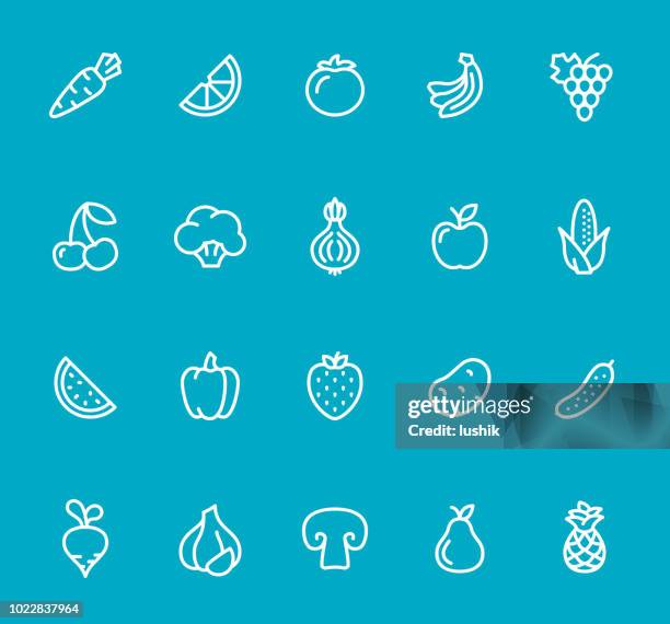 fruits and vegetables - line icon set - broccoli isolated stock illustrations