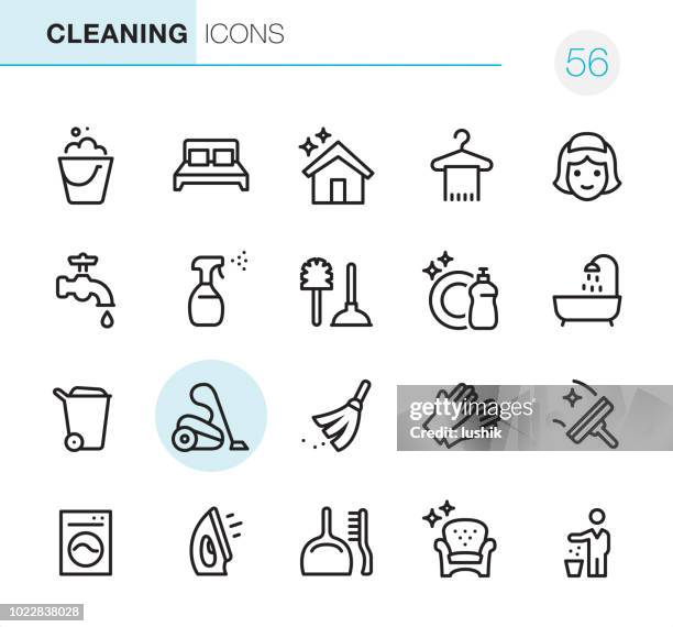 stockillustraties, clipart, cartoons en iconen met reiniging - pixel perfect iconen - badkamer huis