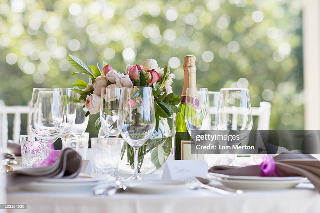 Close up of wedding reception place setting