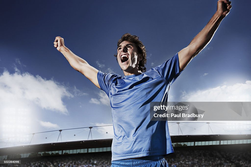 Soccer player cheering