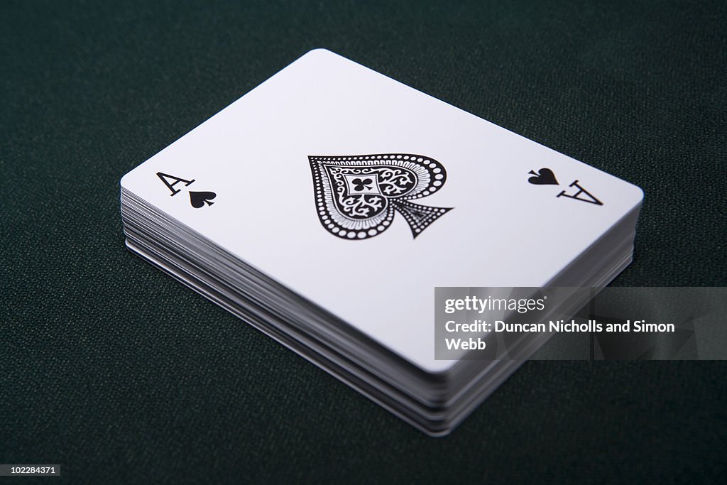 Deck of playing cards with ace on top