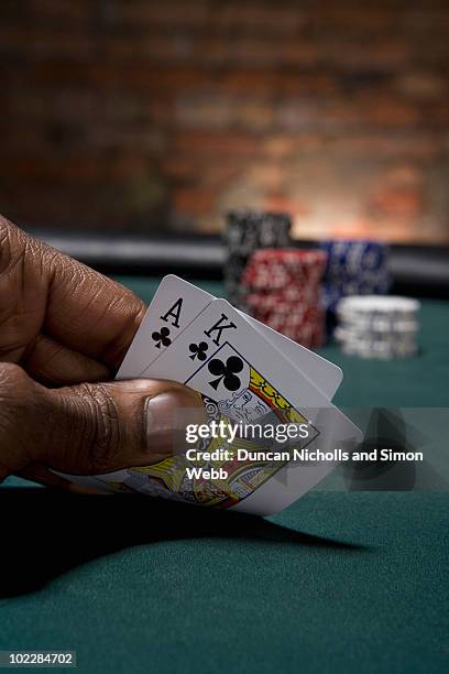close up of blackjack in casino - black jack hand stock-fotos und bilder