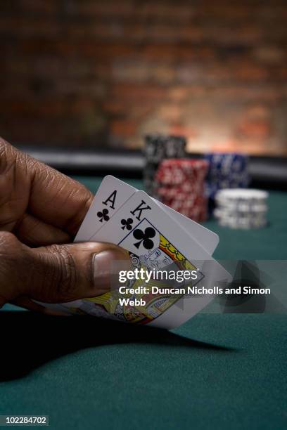 close up of blackjack in casino - images of poker hands imagens e fotografias de stock