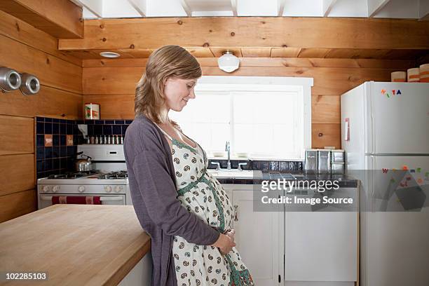 pregnant woman in kitchen - warwick état de new york photos et images de collection