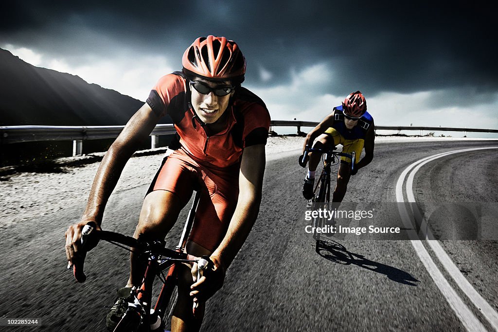 Racing cyclists on road