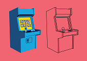 Vector Illustration of Retro Arcade Game  Machine with Outline