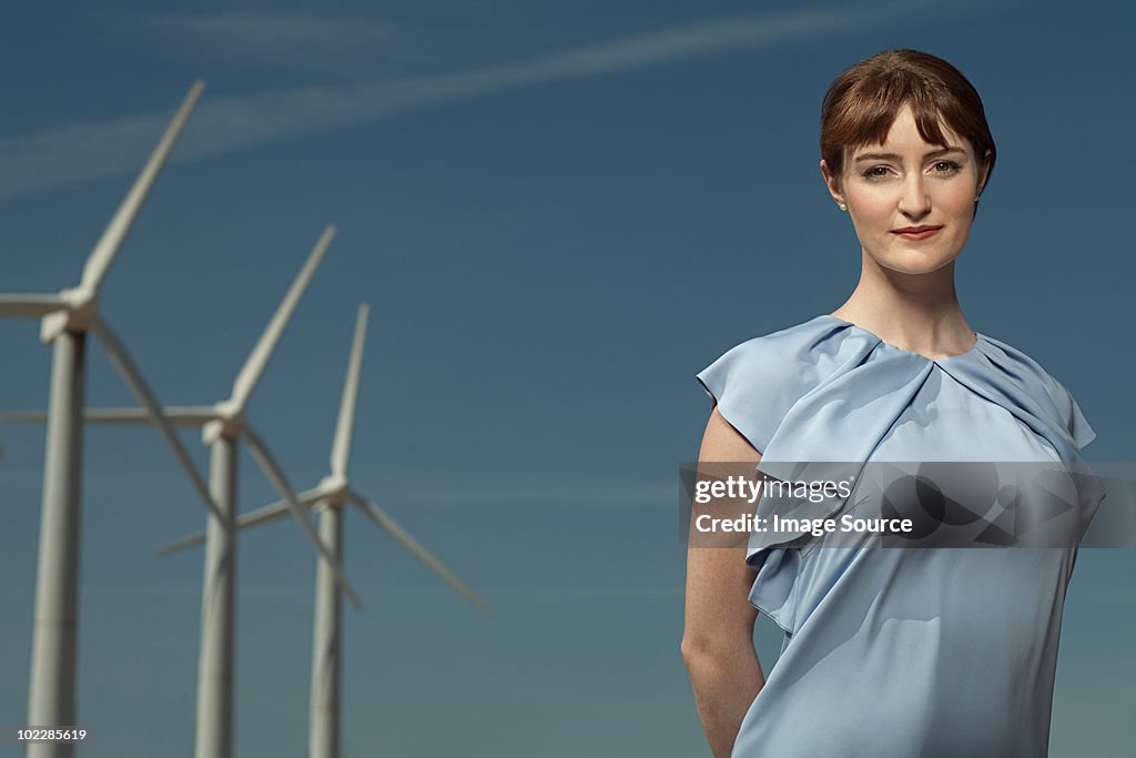 Woman and wind turbines