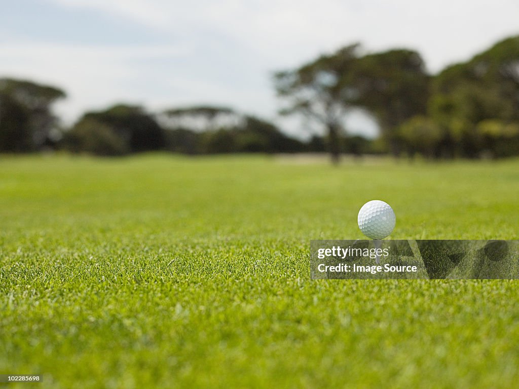 Golf ball on golf course, close up
