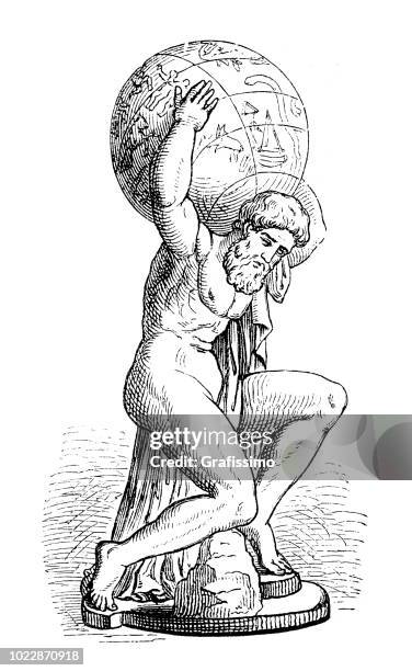 ilustraciones, imágenes clip art, dibujos animados e iconos de stock de diosa griega atlas sosteniendo el mundo - atlas figura mitológica