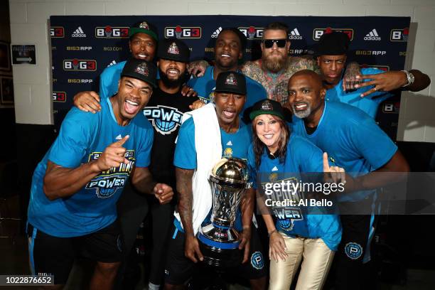 Power celebrate after defeating 3's Company during the BIG3 Championship at the Barclays Center on August 24, 2018 in Brooklyn, New York.
