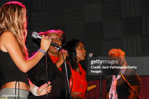 English Soul singer and songwriter Joss Stone performs with the Miami Soul All Stars, and, from second left, American musicians Betty Wright, Gwen...