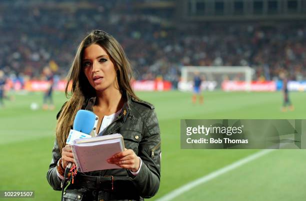 Presenter Sara Carbonero, girlfriend of goalkeeper Iker Casillas of Spain before the start of the 2010 FIFA World Cup South Africa Group H match...