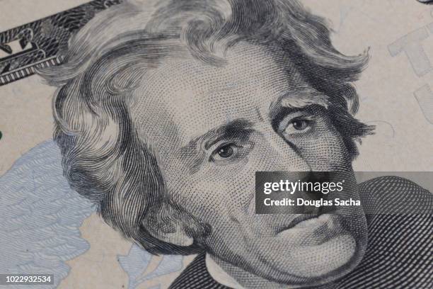 united states twenty-dollar bill  of u.s. currency with u.s. president andrew jackson - 20 dollars stock pictures, royalty-free photos & images