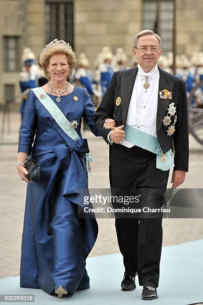 Queen Anne Marie of Greece and King Konstantin of Greece attend the wedding of Crown Princess Victoria of Sweden and Daniel Westling on June 19, 2010...