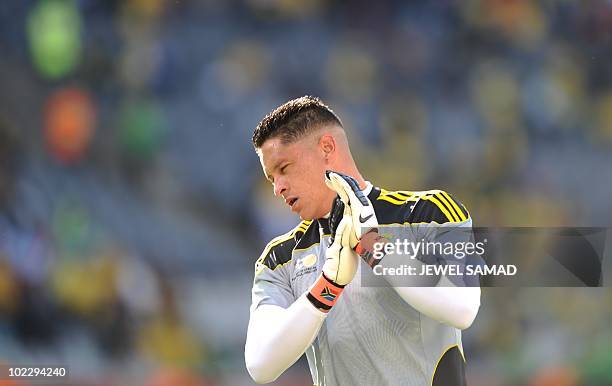 South Africa's goalkeeper Moeneeb Josephs warms up prior the Group A first round 2010 World Cup football match France vs. South Africa on June 22,...
