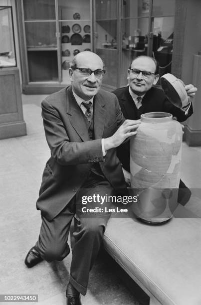 British keeper at the Department of Western Asiatic Antiquities of the British Museum Richard David Barrett with doctor Joseph Rosenwasser and a Dead...