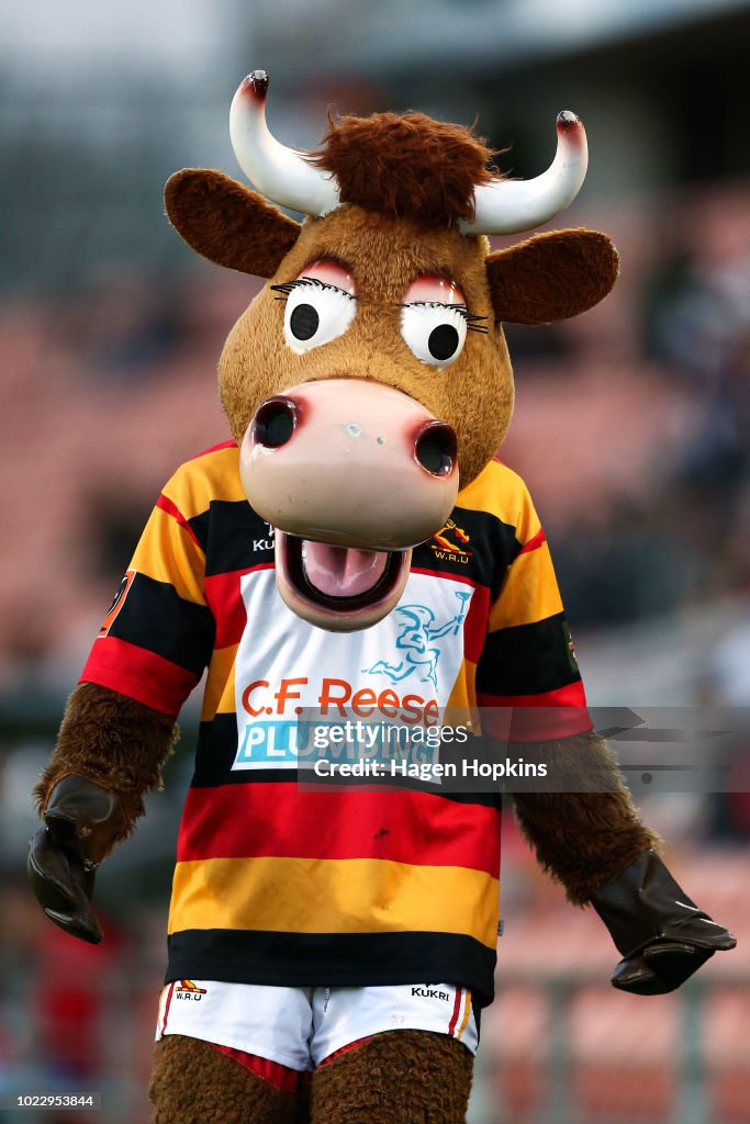 Mooloo Bell Ringing Team mascot, Mooloo, of Waikato entertains during the round two Mitre ...
