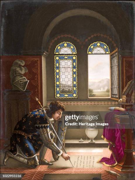 Charles VII writing a farewell letter to Agnes Sorel . Private Collection.
