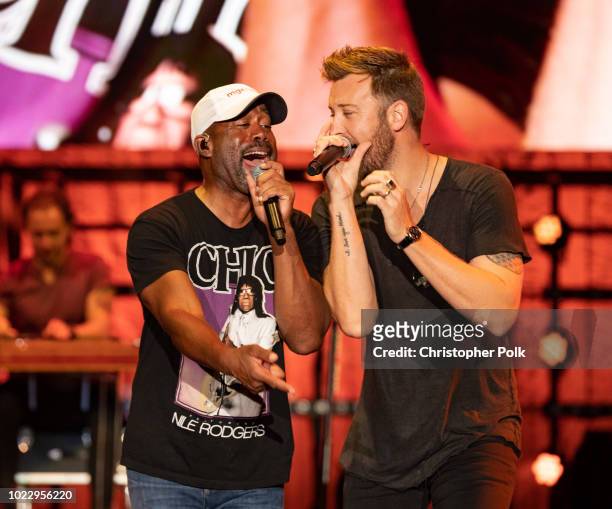 Darius Rucker and Charles Kelley from the band Lady Antebellum perform at the FivePoint Amphitheatre on August 24, 2018 in Irvine, California.
