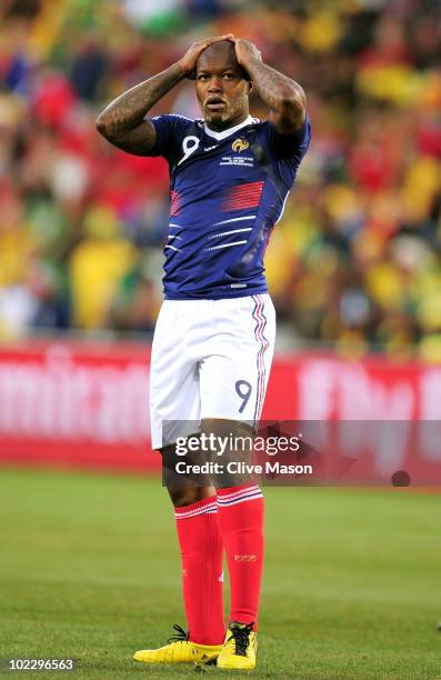 Djibril Cisse of France looks frustrated during the 2010 FIFA World Cup South Africa Group A match between France and South Africa at the Free State...