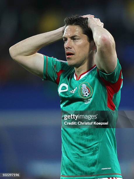 Guillermo Franco of Mexico reacts during the 2010 FIFA World Cup South Africa Group A match between Mexico and Uruguay at the Royal Bafokeng Stadium...