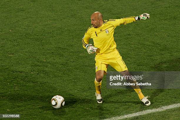 Oscar Perez of Mexico controls the ball during the 2010 FIFA World Cup South Africa Group A match between Mexico and Uruguay at the Royal Bafokeng...