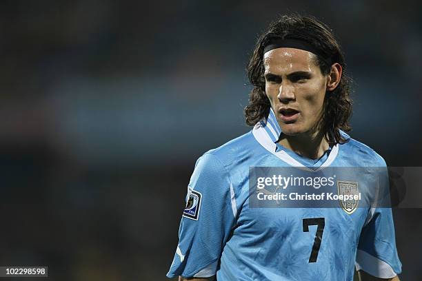 Edinson Cavani of Uruguay looks on during the 2010 FIFA World Cup South Africa Group A match between Mexico and Uruguay at the Royal Bafokeng Stadium...