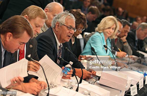 Chairman Rep. Barney Frank participates in a Senate-House Conference Committee meeting on Capitol Hill, June 22, 2010 in Washington, DC. The...