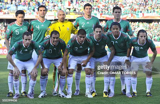 Mexico's defender Ricardo Osorio, Mexico's defender Rafael Marquez, Mexico's goalkeeper Oscar Perez, Mexico's defender Francisco Rodriguez and...