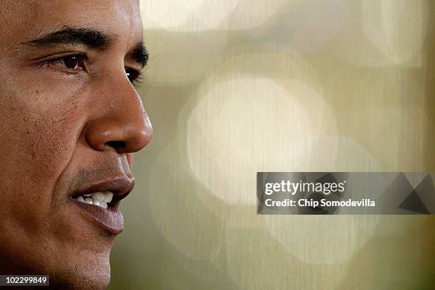 President Barack Obama speaks during an event to mark the 90-day anniversary of the signing of the Affordable Care Act June 22, 2010 in Washington,...