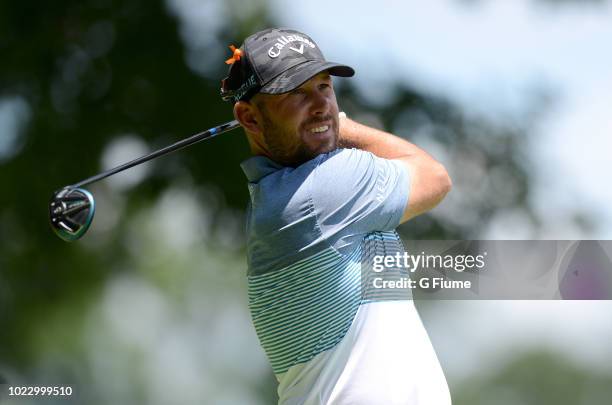 Scott Brown tees off on the eighth hole during the second round of the Quicken Loans National at TPC Potomac on June 29, 2018 in Potomac, Maryland.