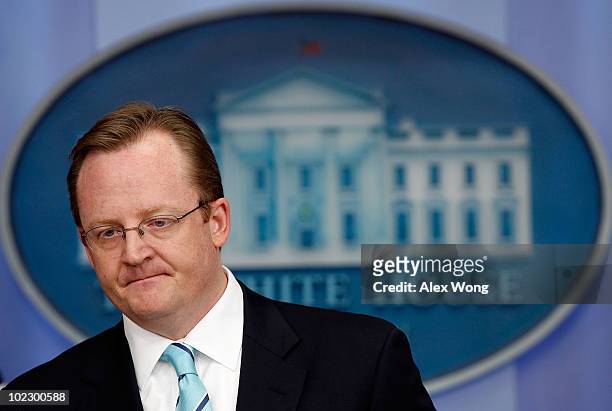 White House Press Secretary Robert Gibbs listens to questions during the daily news briefing June 22, 2010 at the White House in Washington, DC....