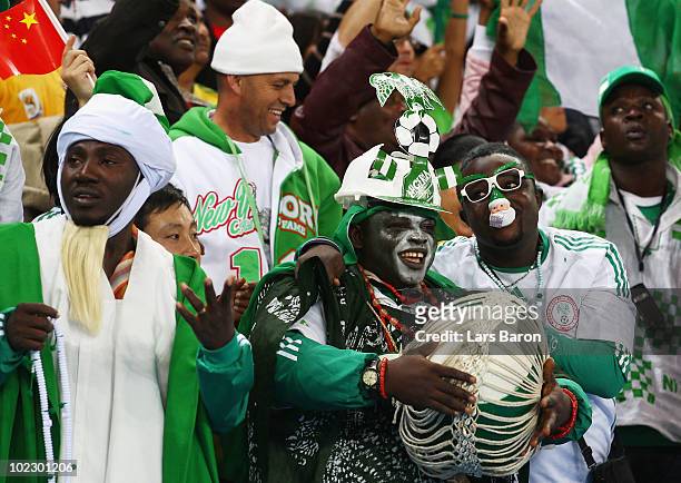 Nigeria fans enjoy the atmosphere ahead of the 2010 FIFA World Cup South Africa Group B match between Nigeria and South Korea at Durban Stadium on...