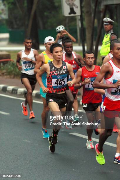 Hiroto Inoue of Japan competes in the Men's Marathon on day seven of the Asian Games on August 25, 2018 in Jakarta, Indonesia.