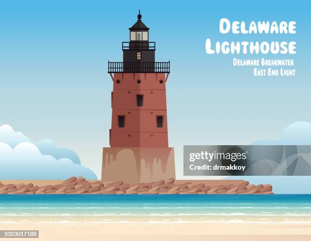 delaware breakwater east end light - delaware bay stock illustrations