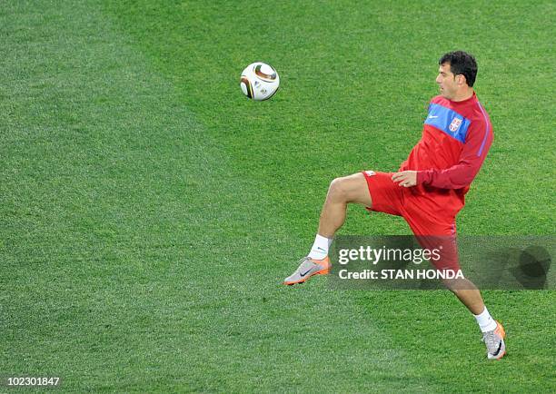 Serbia's midfielder Dejan Stankovic takes part in a training session at Mbombela Stadium in Nelspruit on June 22, 2010 during the 2010 World Cup...