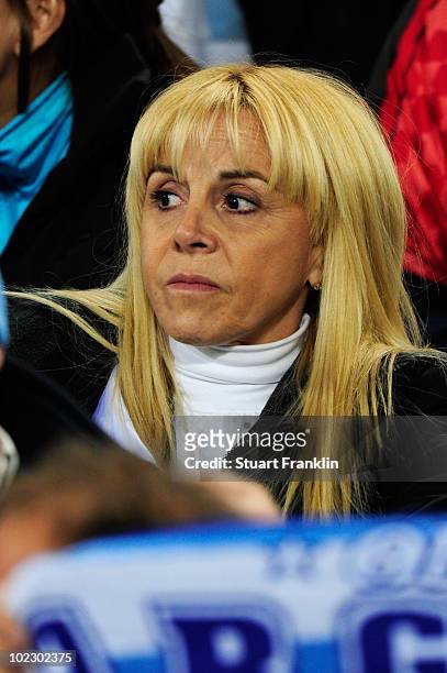 Claudia Villafane, the ex-wife of Diego Maradona, attends the 2010 FIFA World Cup South Africa Group B match between Greece and Argentina at Peter...