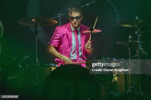 Drummer Arejay Hale of Halestorm performs on stage at Harrah's Resort Southern California on August 24, 2018 in Valley Center, California.