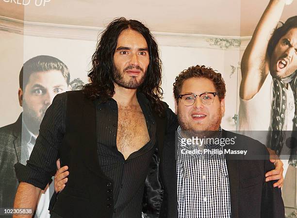 Russell Brand and Jonah Hill attend the Irish Premiere of 'Get Him To The Greek' on June 22, 2010 in Dublin, Ireland.