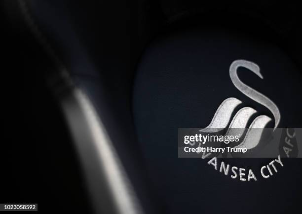 Detailed view of a Swansea City badge during the Sky Bet Championship match between Swansea City and Bristol City at the Liberty Stadium on August...