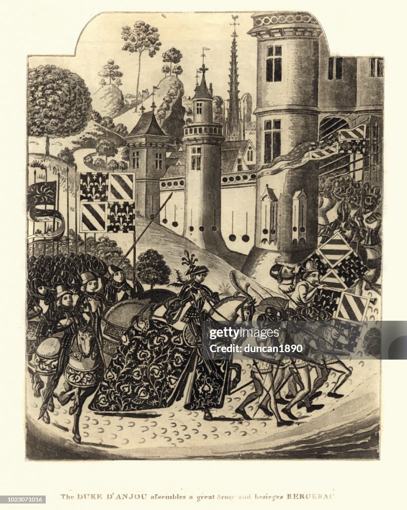 Duke D'Anjou versammelt eine große Armee und belagert Bergerac