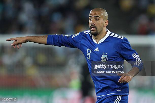 Juan Veron of Argentina during the 2010 FIFA World Cup South Africa Group B match between Greece and Argentina at Peter Mokaba Stadium on June 22,...