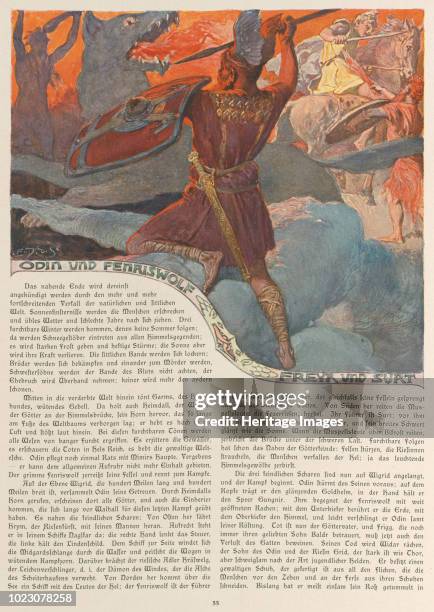 Odin and Fenrir, Freyr and Surt. From Valhalla: Gods of the Teutons, circa 1905. Private Collection.